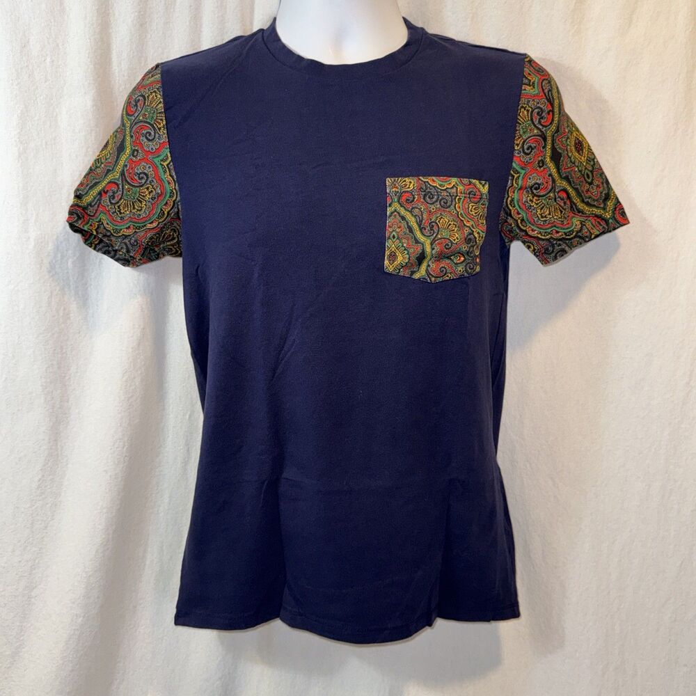 ASOS Men’s Navy Blue T Shirt With Paisley Contrast Size Small Gently Used